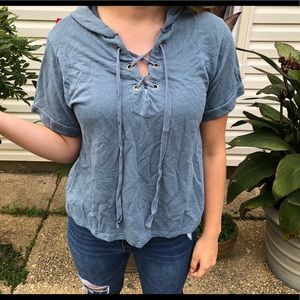 Cross laced hoodie tee